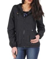 Volcom Women's Enemy Lines Black Windbreaker Jacket Athleisure Hoodie Beach M