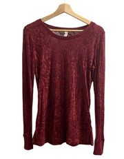 BKE XL Red Floral Sheer Burnout Long Sleeve Layering Tee Shirt T-Shirt