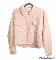 Le Lis light pink perforated button down cropped jacket size M nwt