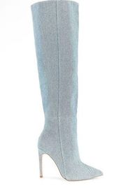 Benita Leather Suede Stiletto Tall Boot In Blue Denim