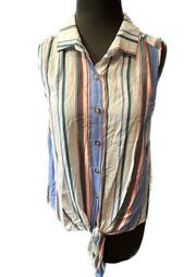 ALL in favor striped blouse w. tie front - size small