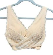 Cara Mia Comfort Lift Support Nude Beige  Bra Padded Criss-Cross Lace Size L