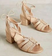 Pour la Victorie Amanda Raffia Block Heel Ankle Wrap Sandals Anthropologie