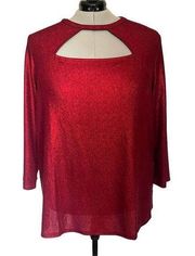 LANE BRYANT Sparkle Womens Top Sz 26/28 Red Cut Out Neck Keyhole Back Holiday
