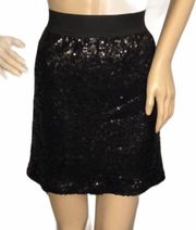 LC Lauren Conrad Black Sequined Skater Skirt Large EUC