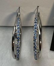 New Simply Vera Wang Silver Tone Simulated Blue Crystal Overlap Hoop Earrings