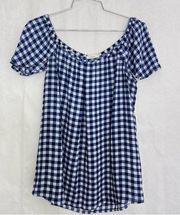 5/$25 Maison Jules , blue and white plaid blouse size medium