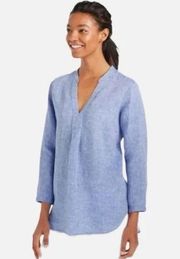 L.L. Bean Long Sleeve Split Neck Linen Tunic in Blue Chambray Size Small