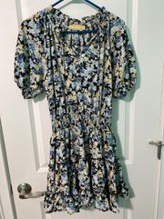 Floral Fit And Flare Dress With Puff Sleeves 