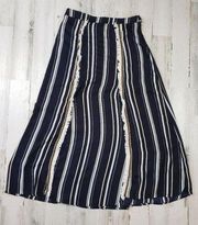 Polagram Navy Blue & White Stripe Split Maxi Skirt Women's Size Large