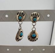 Vintage Double Bear Claw Navajo Sterling Silver 925 Turquoise Earrings