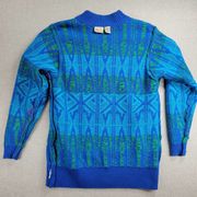 Liz Claiborne Womens Sweater Size M Blue Green Lambswool Geometric Knit Pullover