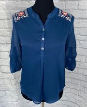 sheer blouse w/button sleeves sz XS