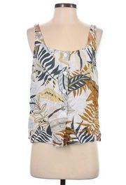 NWT C&C California Tropical Print Linen Button Front Tank Summer Top Size Medium