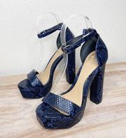 Missguided blue snake pattern platform heels size 9