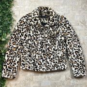 Blank NYC Animal Leopard Print Faux Fur Shearling Cozy Trucker Jacket Size XS