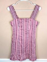 Alexis Women’s Linen Blend Pink White Striped Ruffle Strap Tier Hem Mini Dress