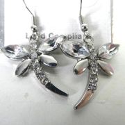 One Way Collection Dragonfly Rhinestone Silver Tone Dangle Earrings Steel Hooks