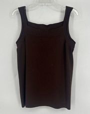 Jones New York Brown Knit Camisole Tank Top Ribbed Trim Square Neck Size 1X