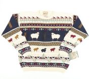 NWT Vintage 90s Woolrich Sheep Sweater Crewneck Pullover Cotton Silk Knit Ivory