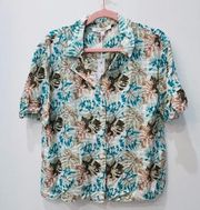 NWT Jane and Delancey boutique Hawaiian blouse blue green size Medium