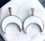Gold Crescent Earring Jewelry White Mother Pearl Stone Statement Crystal Boho