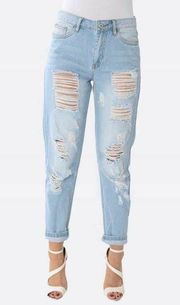 "FIRE LOS ANGELES" ACID WASH BOYFRIEND DISTRESSED WOMEN'S JEANS  26 NWT