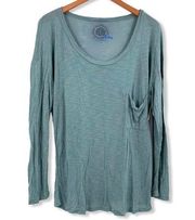 Planet Blue Long Sleeve Green Pocket Tee Medium