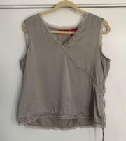 Women’s Gray Silk Lace Tank Top 12 Y2K sleeveless wrap style