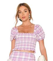 LoveShackFancy Pink Plaid Puff Sleeve Crop Blouse size Small