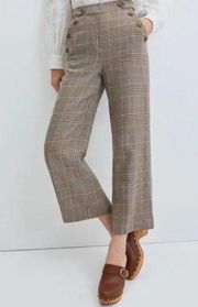 NWOT Veronica Beard Hunter Wide Leg Cropped Linen Pants Camel Multi Plaid