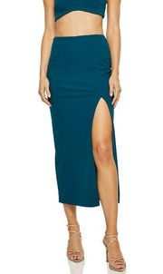 Nookie Maia Midi Skirt High Waist High Side Slit Teal Green Gold Zipper Size XS