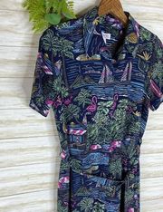 Denim and Co Novelty 80’s Neon Flamingo Summer Boat Shirt Dress