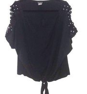 Zenobia Blouse Black Cold Shoulder Boutique Top w/ Pearls Sz 3X New Tie Front