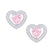 Macy's  Cubic Zirconia Heart Stud Earrings in Silver-Tone/Pink MSRP $78 NWT