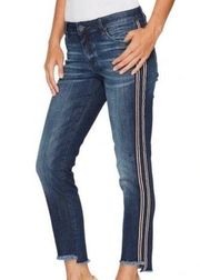 Kut from the Kloth Reese Ankle Straight Jean Stripes Leg Raw Hem Size 8