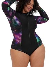 NWT Torrid Wireless Long Sleeve Rashguard One Piece Swimsuit Galaxy Print 1X