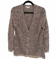 Joan Vass ༄ Cozy Longline Textured Knit Cardigan Sweater ༄ Marled Black + Cream