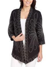 Womens Once Again Black Floral Stitched Embroidered Cascade Cardigan - Sz M