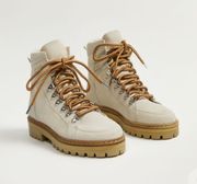 Suede Leather Lace Up Hiking Boots in Ecru - 7.5