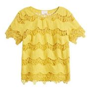 Greylin Anastacia Crochet Lace Top Sheer Yellow Blouse size Medium