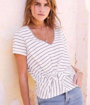 Sezane Youna Stripe Knot T-Shirt White/Navy Medium