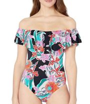 NEW  Multicolored Floral Ruffle Swimsuit Bathing Suit Off Shoulder 6