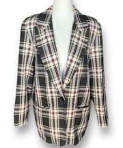 Vintage Fashion Bug Blazer Oversized Black Tan Plaid One Button Preppy Academia