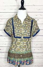 NY Collection Pleated Paisley Button Up Top Size Medium