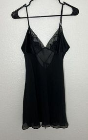 Victoria Secret 100% Silk Chemise Black Sheer Beaded Elegant Sexy Nighty Size M