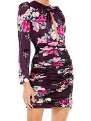 leena for Mac Duggal NWT Floral Plum Long Sleeve Mini Dress, Medium