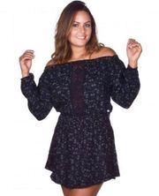 Rip Curl Womens Starlight Black Long Sleeve Flowy Mini Dress XS