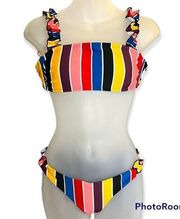 Multi-Color Striped Two Piece Bikini Size Small
