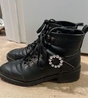 Combat Boots With Rhinestone Detail